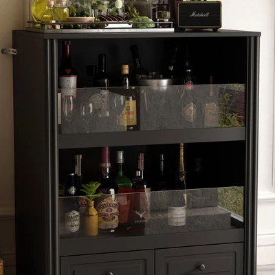Famapy Black Wine Cabinet With A Two - Layer Semi - Open Structure. 5 Famapy Black Wine Cabinet With A Two - Layer Semi - Open Structure. - Image 5