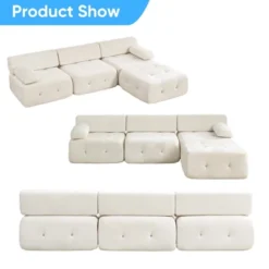 Mjkone L-Shaped Velvet 3-Seater Modular Sectional Sofa With Ottoman, Convertible Sofa Couches With Rivet Trim -Baxton Studio Shop GUEST 1142528f b161 4d8d af3d 43c330367474