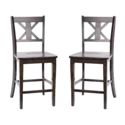 Emma And Oliver Set Of 2 Wooden Modern Farmhouse Bar Height Dining Stool With Decorative Carved Backrest And Wood Seat -Baxton Studio Shop GUEST 11a03c4d 8206 4a61 a747 ddbb87814c2a