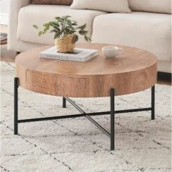 Round Coffee Table With Drawers Circle Living Room Table Wood Accent Coffee Table -Baxton Studio Shop GUEST 11fa6488 8e73 462e a05c f68d4c03fa93