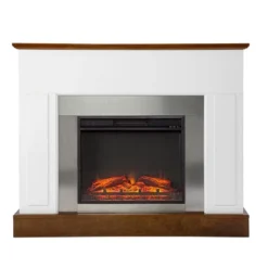 Cerkby Industrial Fireplace White/Dark Tobacco - Aiden Lane -Baxton Studio Shop GUEST 12118ff4 682c 4c26 b4ad 99bd1211dc27