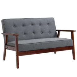 HOMCOM Modern Upholstered 2-Seat Loveseat Sofa With Linen-Touch Fabric And Rubberwood Legs, Gray -Baxton Studio Shop GUEST 1224d91d 8272 4380 8e68 4bce79fbbc0b