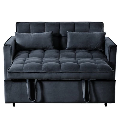 TiramisuBest 2-Seater Convertible Velvet Loveseat Sofa Bed – Pull-Out Sleeper Couch With Side Pocket, Adjustable Backrest & Scroll Arm Design,Gray 6 TiramisuBest 2-Seater Convertible Velvet Loveseat Sofa Bed – Pull-Out Sleeper Couch With Side Pocket, Adjustable Backrest & Scroll Arm Design,Gray - Image 6