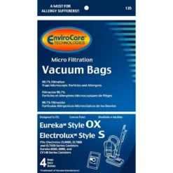 EnviroCare Replacement Micro Filtration Vacuum Cleaner Dust Bags Fit Electrolux Harmony/Oxygen Style S And Eureka Canisters Style S Canisters 4 Pack