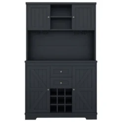 Gulches Timeless Multi Functional Coffee And Wine Bar Cabinet Open Shelves, 9 Grid Bottle Holders, 6 Hooks And Durable Build -Baxton Studio Shop GUEST 12cb969b 3670 406b b557 df5dc9e786ea