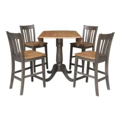 5pc 42" Round Dual Drop Leaf Counter Height Dining Table With 4 Splat Back Stools Hickory/Washed Coal - International Concepts -Baxton Studio Shop GUEST 12d459cf cdce 405b 8940 f1305566f35c