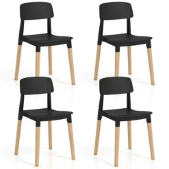 Costway Dining Side Chairs Set Of 4 With Ergonomic Backrest Wide Seat & Sturdy Wooden Legs Black/White -Baxton Studio Shop GUEST 12ee202a 2e35 4d0c a03b 2e7c4867933a