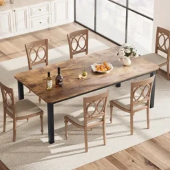 Industrial Dining Table For 6~8 People, 78.7" Long Kitchen Table,Wood Dining Table, Kitchen & Dining Room Table, Rectangle Dining Room Table For 6 -Baxton Studio Shop GUEST 1314d3dd 639f 41a5 a97f b0cdf4d2ea60