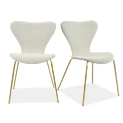 HANA+FLAVIA 5-Piece Round Clear Glass Gold Legs Dining Table Set With 4 Upholstered Chairs-The Pop Maison -Baxton Studio Shop GUEST 13567b61 ad39 460d b973 d184be7a584c