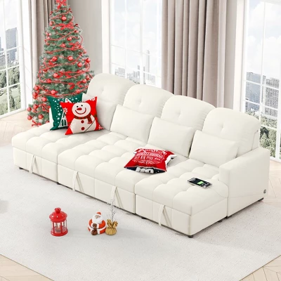 110.2"W Oversized U-Shaped Sectional Sofa, Pull-Out Sofa Bed With Double Storage Chaise Lounges And 2 USB Ports - ModernLuxe 1 110.2"W Oversized U-Shaped Sectional Sofa, Pull-Out Sofa Bed With Double Storage Chaise Lounges And 2 USB Ports - ModernLuxe