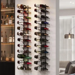 Itopfox 24 Bottle Wall Mounted Wine Rack, Adjustable Height For Wine, Liquor, Champagne, Matte Black Metal Rack For Kitchen, Bar, Wine Cellar -Baxton Studio Shop GUEST 13b2d7ad a6d8 481e b922 22d05b9b0dd3