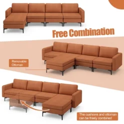 Costway Modular L-shaped Sectional Sofa W/ Reversible Chaise & 4 USB Ports OrangeDark Grey 19 Costway Modular L-shaped Sectional Sofa W/ Reversible Chaise & 4 USB Ports OrangeDark Grey -Baxton Studio Shop GUEST 13c70c3c e8d8 4a13 8cc5 6c3779ef79b5