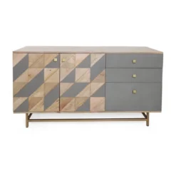 Patchwork 2 Door 3 Drawer Credenza Natural With Gray Accents - Treasure Trove Accents
