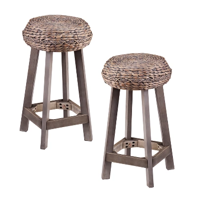 Set Of 2 24" Rook Round Backless Water Hyacinth Stools Brown - Aiden Lane 1 Set Of 2 24" Rook Round Backless Water Hyacinth Stools Brown - Aiden Lane