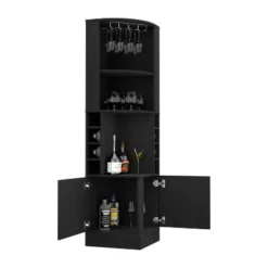 YOOCOZZ Corner Bar Cabinet, Glass Rack, Double Door Cabinet, Eight Built-in Wine Rack - Blac