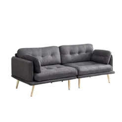 3-Seater Cotton And Linen Upholstered Sofa With Gold Metal Legs - ModernLuxe -Baxton Studio Shop GUEST 14883346 6f89 4871 b1f3 52b8346f0beb