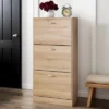 VANIRROR 3-Drawer Shoe Storage Cabinet, 3-Tier Wood Shoe Rack Storage Organizer For Entryway