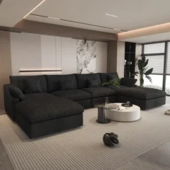 Wjshome Cloud Couch Modular Sectional Sofa, 156" U Shaped Couch,Oversize Convertible Wide Seater With 2 Ottomans,Covers Washable&Replaceable