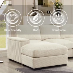 122"W U-Shaped Sectional Sofa Couch With Ottomans, 6-Seat Corduroy Fabric Sleeper Comfy Deep Seat Couch For Living Room - ModernLuxe -Baxton Studio Shop GUEST 14d0cf4f 3a6f 41a8 815b 5149842cefca