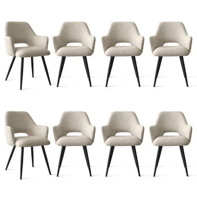 Set Of 8 Modern Dining Chairs With Armrests, Upholstered Dining Room Chairs With Black Metal Legs, Comfortable Seats For Kitchen & Home-Maison Boucle 1 Set Of 8 Modern Dining Chairs With Armrests, Upholstered Dining Room Chairs With Black Metal Legs, Comfortable Seats For Kitchen & Home-Maison Boucle