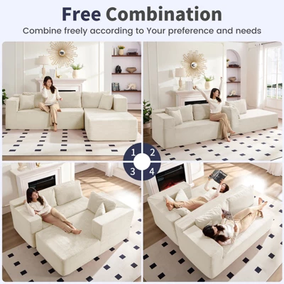 Mjkone 106''Minimalist 2-Piece Corduroy Modular Chaise Sectional Sofa Deep Seat,L-Shaped Upholstered Couch With Right Chaise 8 Mjkone 106''Minimalist 2-Piece Corduroy Modular Chaise Sectional Sofa Deep Seat,L-Shaped Upholstered Couch With Right Chaise - Image 8