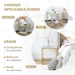 Costway 22'' 2-Tier Sofa Side Table Square Metal Frame For Living Room Bedroom Bronze 15 Costway 22'' 2-Tier Sofa Side Table Square Metal Frame For Living Room Bedroom Bronze -Baxton Studio Shop GUEST 1530c9c7 858a 439b 83f7 d17171fdbb70