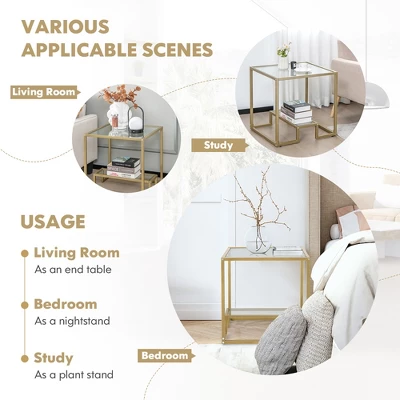 Costway 22'' 2-Tier Sofa Side Table Square Metal Frame For Living Room Bedroom Bronze 7 Costway 22'' 2-Tier Sofa Side Table Square Metal Frame For Living Room Bedroom Bronze - Image 7