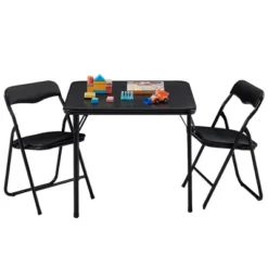 VECELO Kids Folding Activity Table And Chairs Set, 5-Piece Toddler Table With 4 Padded Chairs, Portable Children’s Folding Table For Playroom