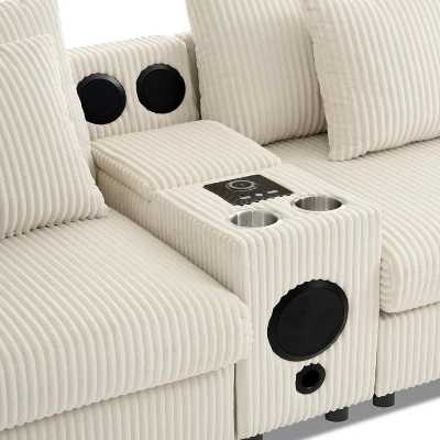 114''W Corduroy L-Shaped Sectional Sofa With Bluetooth Speakers, USB Charger, Cup Holders And Ottoman - ModernLuxe 13 114''W Corduroy L-Shaped Sectional Sofa With Bluetooth Speakers, USB Charger, Cup Holders And Ottoman - ModernLuxe - Image 13