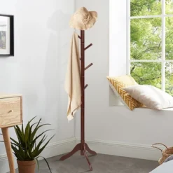 Costway Wooden Coat Rack Stand Entryway Hall Tree 2 Adjustable Height W/ 8 Hooks GrayBrown -Baxton Studio Shop GUEST 15859664 9c84 4a41 8c14 e071cc241db6
