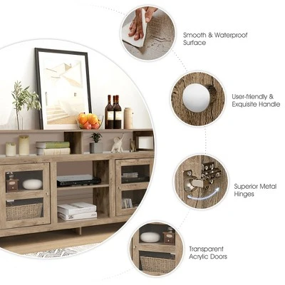 Costway 58'' TV Stand Entertainment Console Center W/ 2 Cabinets Up To 65'' GreyBlackWalnut 8 Costway 58'' TV Stand Entertainment Console Center W/ 2 Cabinets Up To 65'' GreyBlackWalnut - Image 8