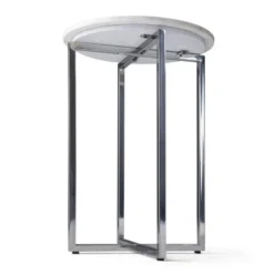 18" Farnell Contemporary Wide Metal Accent Side Table With Chrome Base White/Silver - WyndenHall -Baxton Studio Shop GUEST 15e73a61 b44f 42f1 934f 2c50d239f8cb