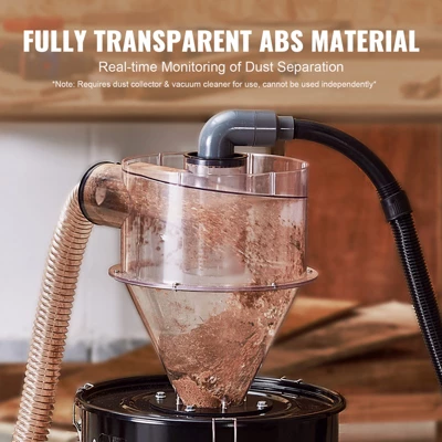 VEVOR Cyclone Dust Separator With Metal Tank, 4" Retrofit Cyclone Separator For Dust Collectors, ABS Dust Deputy With 2" Hole O.D. Connector, Black 3 VEVOR Cyclone Dust Separator With Metal Tank, 4" Retrofit Cyclone Separator For Dust Collectors, ABS Dust Deputy With 2" Hole O.D. Connector, Black - Image 3