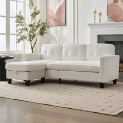 Mjkone 76" Convertible L-Shaped Sectional Sofa With Storage Ottoman,Corduroy 3-Seater Couch