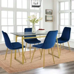 Monash 47"x32" Rectangular Modern Glass With Gold Base Dining Table -The Pop Maison -Baxton Studio Shop GUEST 166860fe 314f 4b90 99ad 32a7eb815479 1