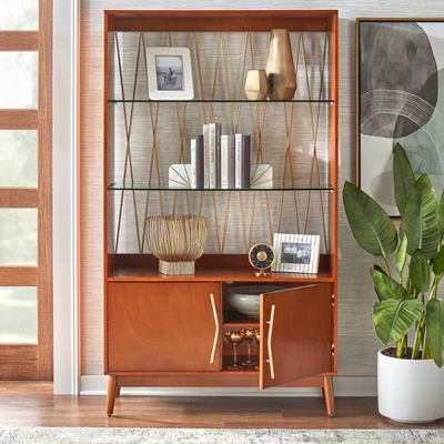 Dennes Mid-Century Modern Wire Accent Storage Cabinet Walnut - Buylateral 2 Dennes Mid-Century Modern Wire Accent Storage Cabinet Walnut - Buylateral - Image 2