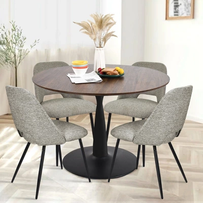 Harold+Edwin 5-Piece Walnut Foil Round Top Pedestal Dining Table Set With 4 Upholstered Chairs -The Pop Maison 12 Harold+Edwin 5-Piece Walnut Foil Round Top Pedestal Dining Table Set With 4 Upholstered Chairs -The Pop Maison - Image 12