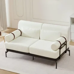 Modern Loveseat Sofa 59" Sofa Couch 2-Seater Sofa With Flexible USB Ports , Unique Cylindrical Armrests For Living Room, Beige -Baxton Studio Shop GUEST 16cb248f 7e8e 413b 8dd5 cf71c7fa04d7