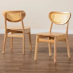 Baxton Studio 2pc Nenet Wood And Rattan Dining Chair Set Oak Brown/Light Brown: Mid-Century, Crescent Backrest, Angled Legs -Baxton Studio Shop GUEST 16cc3610 ca4b 4731 a5a3 adf9a8f97916