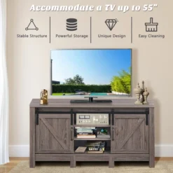 Costway TV Stand Sliding Barn Door Entertainment Center For TV's Up To 55'' With Storage -Baxton Studio Shop GUEST 16d18d2c fc1e 474d 8f1f 40b04a876716