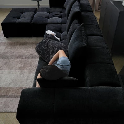 WJShome 119" Cloud Couch Modular Sectional Sofa With Ottoman,Linen Deep Seat With Pillows Convertible Sofafor Living Room, Bedroom And Apartment, 6 WJShome 119" Cloud Couch Modular Sectional Sofa With Ottoman,Linen Deep Seat With Pillows Convertible Sofafor Living Room, Bedroom And Apartment, - Image 6