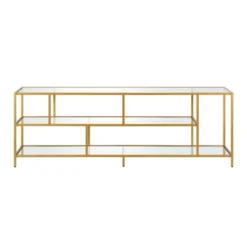 70" Metal Brass Streamlined TV Stand With Glass Shelves - Henn&Hart