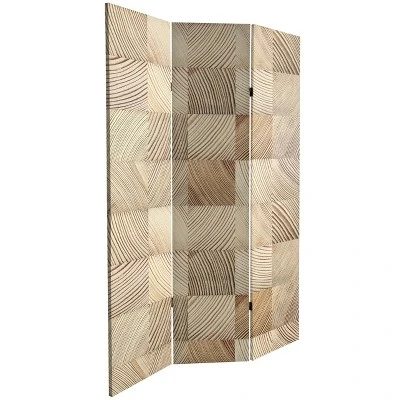 6" Double Sided Pale Wood Pattern Canvas Room Divider Brown - Oriental Furniture 4 6" Double Sided Pale Wood Pattern Canvas Room Divider Brown - Oriental Furniture - Image 4