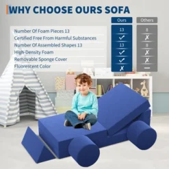 Kids Couch For Building Fort Toy,13pcs DIY Toddler Sofa,Velvet Toddler Futon Sofa Bed For Playroom, Bedroom,Grey -Baxton Studio Shop GUEST 172edd2d 4f59 4ae8 9eba 86520b9c209b