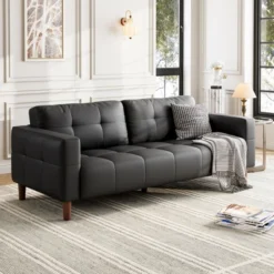 Garvee 3-Seater Sofa Couch, Modern Sofa With Deep Seats And 2 Pillows, Breathable Faux Leather Couch, Stylish Loveseat For Living Room -Baxton Studio Shop GUEST 1738068b 13e1 4603 8371 7f81ae10360a