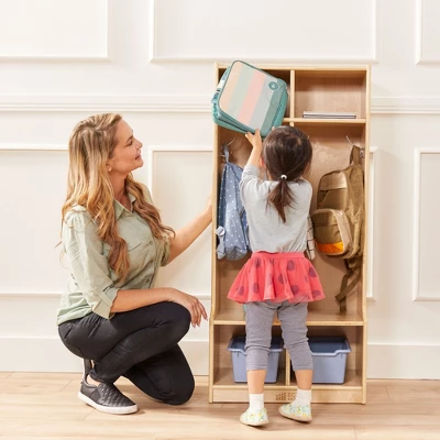 ECR4Kids 2-Section Coat Locker With Bench, Classroom Furniture, Natural 3 ECR4Kids 2-Section Coat Locker With Bench, Classroom Furniture, Natural - Image 3