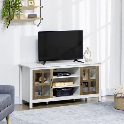 HOMCOM TV Cabinet, Farmhouse TV Stand For 55 Inch TV, Entertainment Center With Adjustable Shelves And Doors For Living Room, White 2 HOMCOM TV Cabinet, Farmhouse TV Stand For 55 Inch TV, Entertainment Center With Adjustable Shelves And Doors For Living Room, White - Image 2