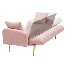 Aukfa 69"Convertible Sofa Bed With Teddy Fabric & Gold Legs - Modern Futon Couch Includes 2 Pillows, For Living Room/Bedroom -Baxton Studio Shop GUEST 17f53248 325c 47db 8fe8 d21c614312ab