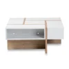 Rasa Wood Coffee Table White/Oak - Baxton Studio: Modern Living Room Furniture, Geometric Design, Open Storage Shelves