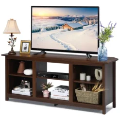Costway TV Stand 58 Inch Entertainment Media Console Center Up To 65 Inch Coffee Or Black With 2 Tiers -Baxton Studio Shop GUEST 1880cd41 1c31 4568 9bfc 0168c0e2d0f4
